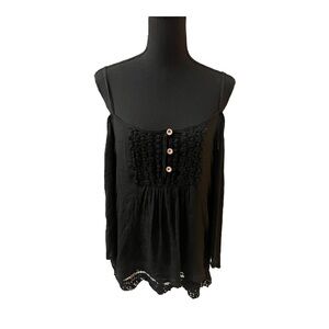 Tobi Black Layered Cold Shoulder Draped Top S